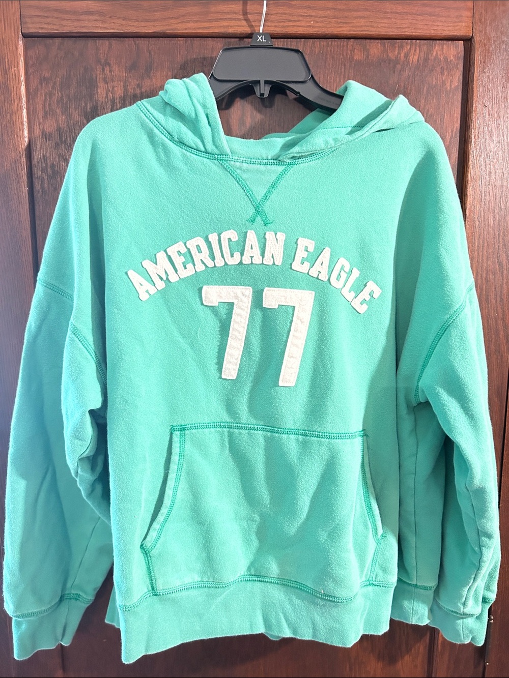 American Eagle Outfitters Turquoise Hoodie with White '77